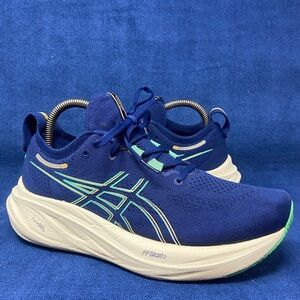 Women's ASICS Gel-Nimbus 26 Running Shoes - 8.5B - Blue Expanse/Aurora Green